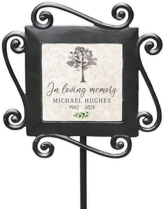 Memorial Watercolor Tree Iron Garden Stake, Cemetery Grave Marker, Memorial Gift, Memorial Plaque