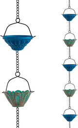dreamysoul Rain Chains for Outside, 10 FT Lotus Decorative Rain Catcher Chains with 16 Cups, Replacement for Downspout Gutters, Eaves, Drainage