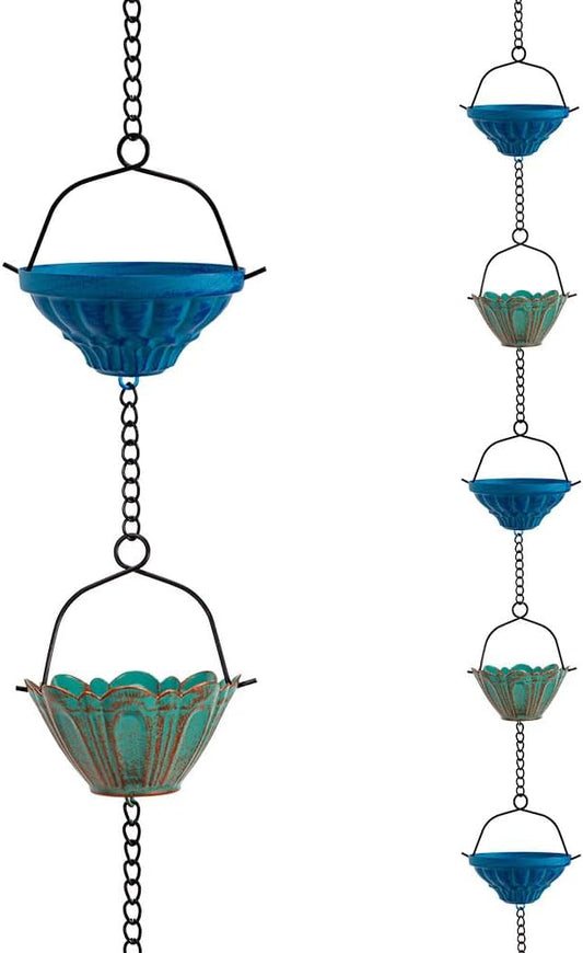 dreamysoul Rain Chains for Outside, 10 FT Lotus Decorative Rain Catcher Chains with 16 Cups, Replacement for Downspout Gutters, Eaves, Drainage