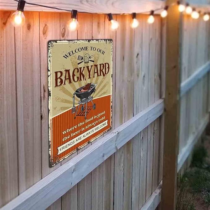 SCAZOMV Welcome To Our Backyard Sign 8" X 12" Funny Patio Outdoor Pool Backyard Bar Sign Decoration Farmhouse Sign Home Decor Wall Art