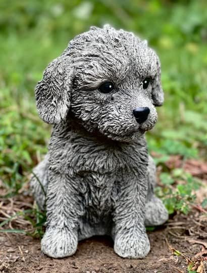 Puppy Doodle Figurine Garden Statue Little Dog Figure Outdoor Sculpture Backyard Decor Concrete for pet Lovers Gift Pet Memorial Stone