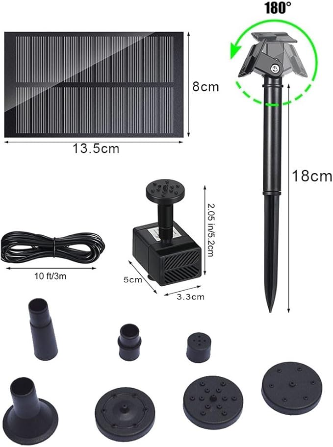Solar Garden Fountain with Adjustable Spray Options, Perfect Addition to Bird Baths and Ponds (1.5W Without Battery)