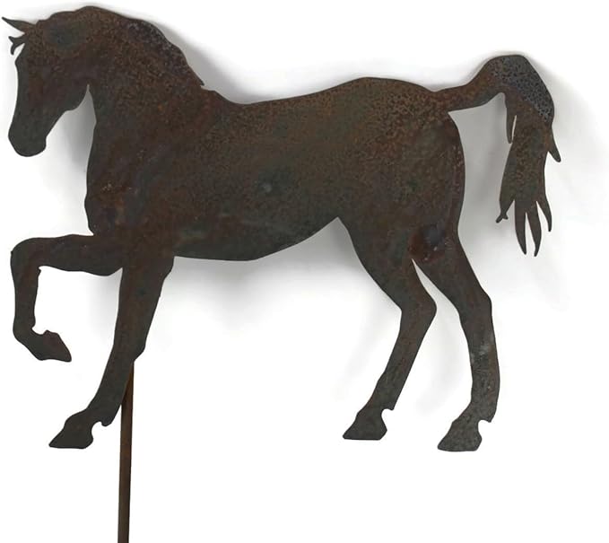 Pets and Farm Animals Metal Garden Landscape Stake (11.5" Wide Horse on Stake, Naturally Rusted)