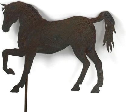Pets and Farm Animals Metal Garden Landscape Stake (11.5" Wide Horse on Stake, Naturally Rusted)
