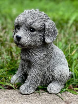 Puppy Doodle Figurine Garden Statue Little Dog Figure Outdoor Sculpture Backyard Decor Concrete for pet Lovers Gift Pet Memorial Stone