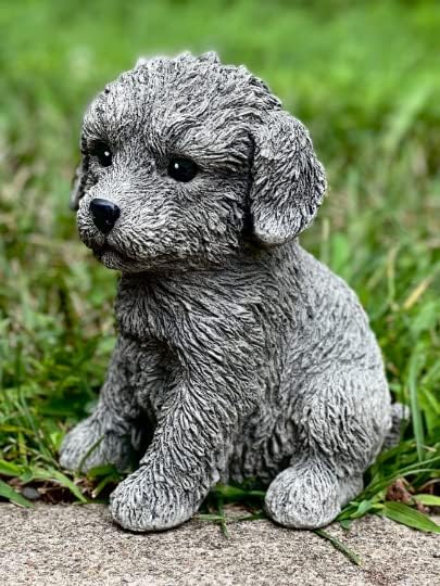 Puppy Doodle Figurine Garden Statue Little Dog Figure Outdoor Sculpture Backyard Decor Concrete for pet Lovers Gift Pet Memorial Stone