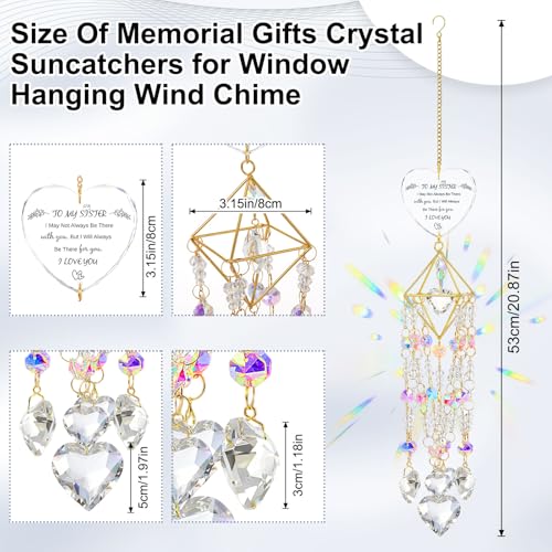 Sisters Gifts from Sister Birthday Gifts for Sister Crystal Suncatchers Window Hanging Wind Chime Garden Rainbow Sun Catchers Indoor Outdoor Decor Handmade Gold Plated Unique Memorial Birthday