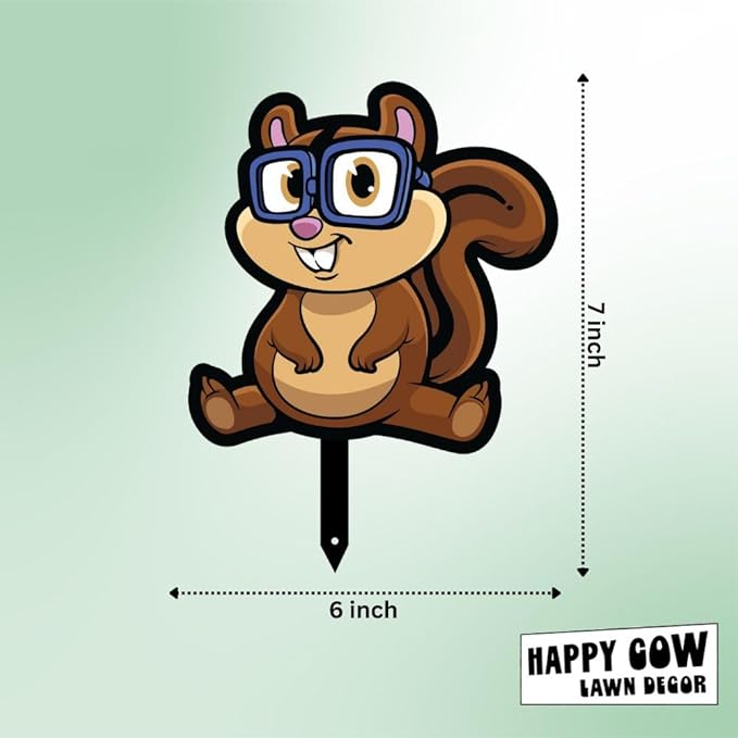 Garden Outdoor Small Metal Art 7"x 6" Weather Resistant Lawn Ornaments Sturdy Stakes Yard Sign Decoration for Patio (Chipmunk with Glasses)