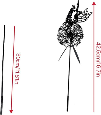 Flower Fairy Dancing with Dandelion Garden Sculpture,Angel Metal Ornaments Stainless Steel Statue Decorations,Wonderland Outdoor Yard Lawn Patio Stakes Sculptures Decor (E)