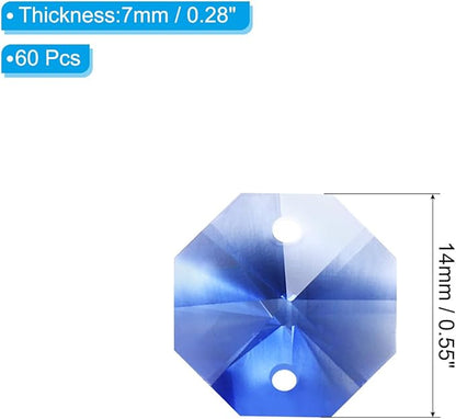 PATIKIL K9 Crystal Octagon Beads 2 Holes Pendants, 60 Pack 14mm Chandelier Prisms Parts Ornaments Hanging Beads for DIY Arts Crafts Decoration, Light Blue