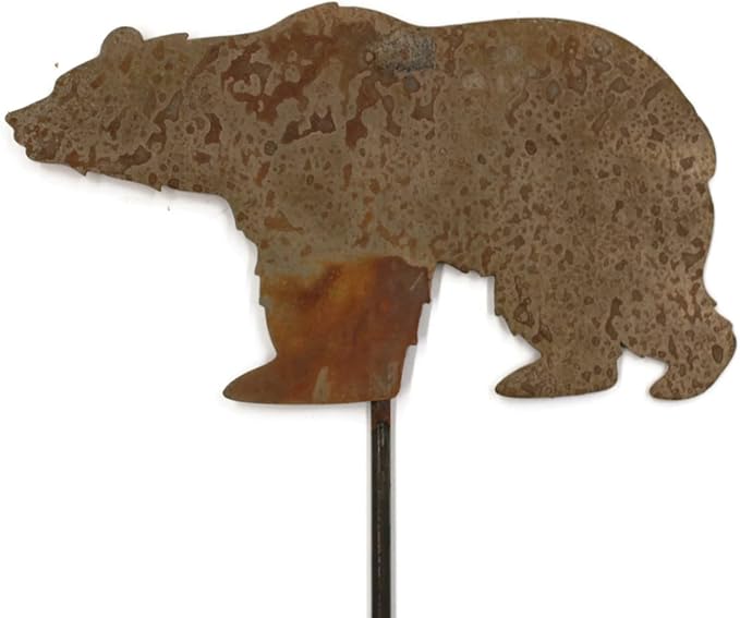 Animal Wildlife Style Steel Rustic or Powder Coated Metal Yard Stake (Bear 20" Tall, Naturally Rusted)
