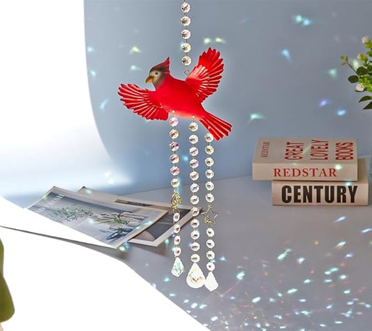 Red Cardinaluncatcher-Cardinal Gifts for Women, Window Hanging Ornament with Rainbow Prism, Memorial Gift for Women, Handmade Bird Decor for Home Garden, Christmas Valentine Gift for mom(Red B)