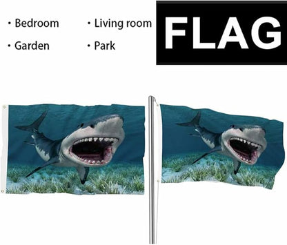 Swono Great White Shark Flag - 3x5 Ft Underwater Coral Ocean Fish Flag for Outdoor, Indoor, Office, Workplace, Home, Garden, Business