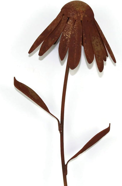 Metal Rustic and Colorful Flower Stakes Ranging from 9.5 to 36 Inches Tall (Coneflower Stake 30" Tall, Naturally Rusted)