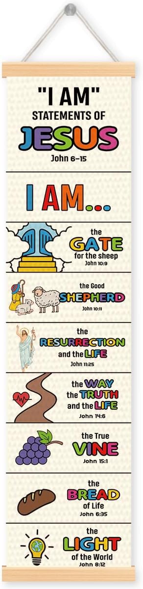 Christian Wall Poster, I am statements of Jesus Poster, Door Hanging Decors, Bible Verse Lesson Tool, Bible Verse Home Decor, Living Room Decor, Family Hanging of Scripture and Words Decorations 05