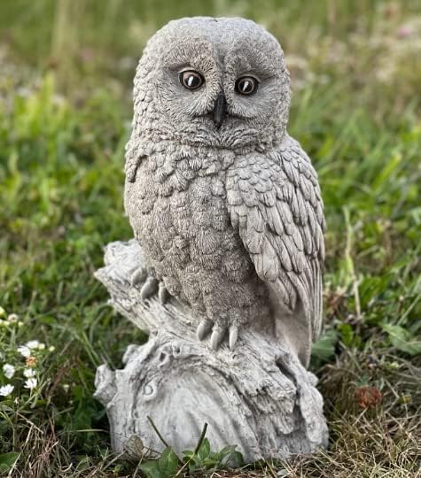 Gray owl Statue for Lawn and Garden Concrete owl Figurine Realistic Owl Sculpture Yard Art Decor Stone Owl Lover Gift