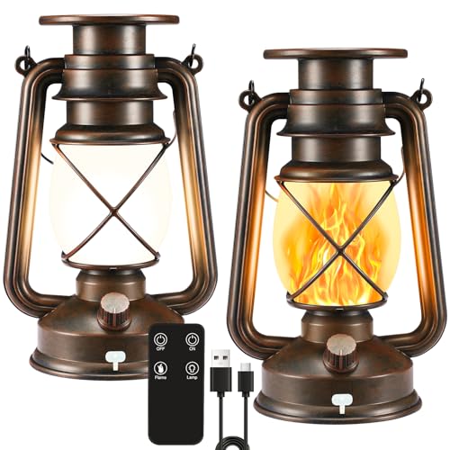 Solar Lantern - Flickering Flame LED Vintage 2Pack