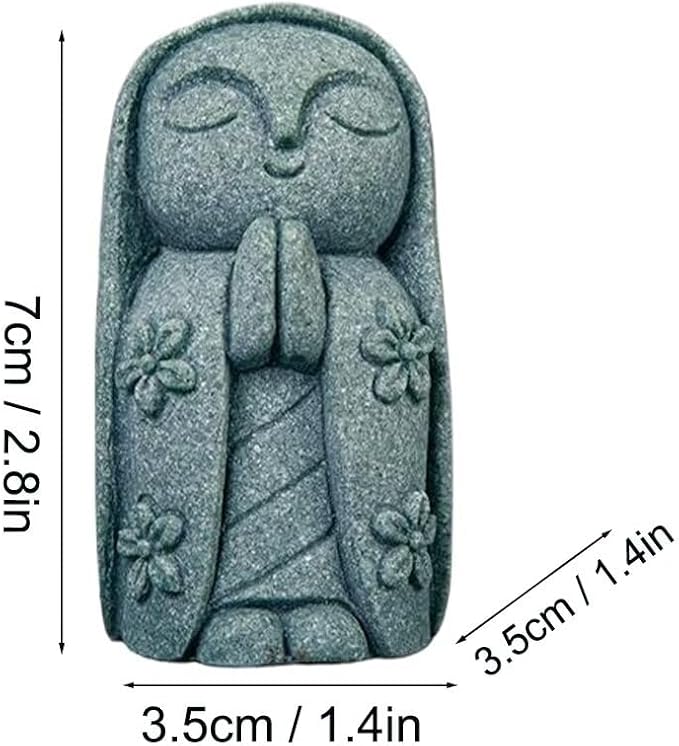 Mini Monk Buddha Jizo Statue - Green Sandstone Small Zen Figurine for Home Decor, Aquarium Fish Tank Landscape Bonsai Garden Ornament (Style 8)