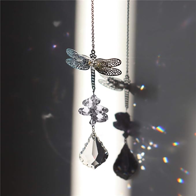 WEISIPU Crystal Suncatcher Prism - Dragonfly Suncatchers for Windows Hanging Rainbow Maker, K9 Crystal Metal Dragonfly Ornament, Christmas Tree Decor, Gifts (Clear)