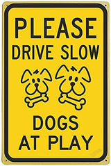 New Warning Plaque Watch Dogs Play Please Drive Slow - Dogs at Play Drive Slow Signs Courtyard Decoration Office Sign Outdoor & Indoor Safety Sign 8 X 12 Inch