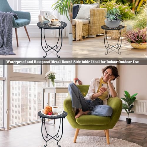 Round Side Table, Weather Resistant Indoor Outdoor Small Side Table