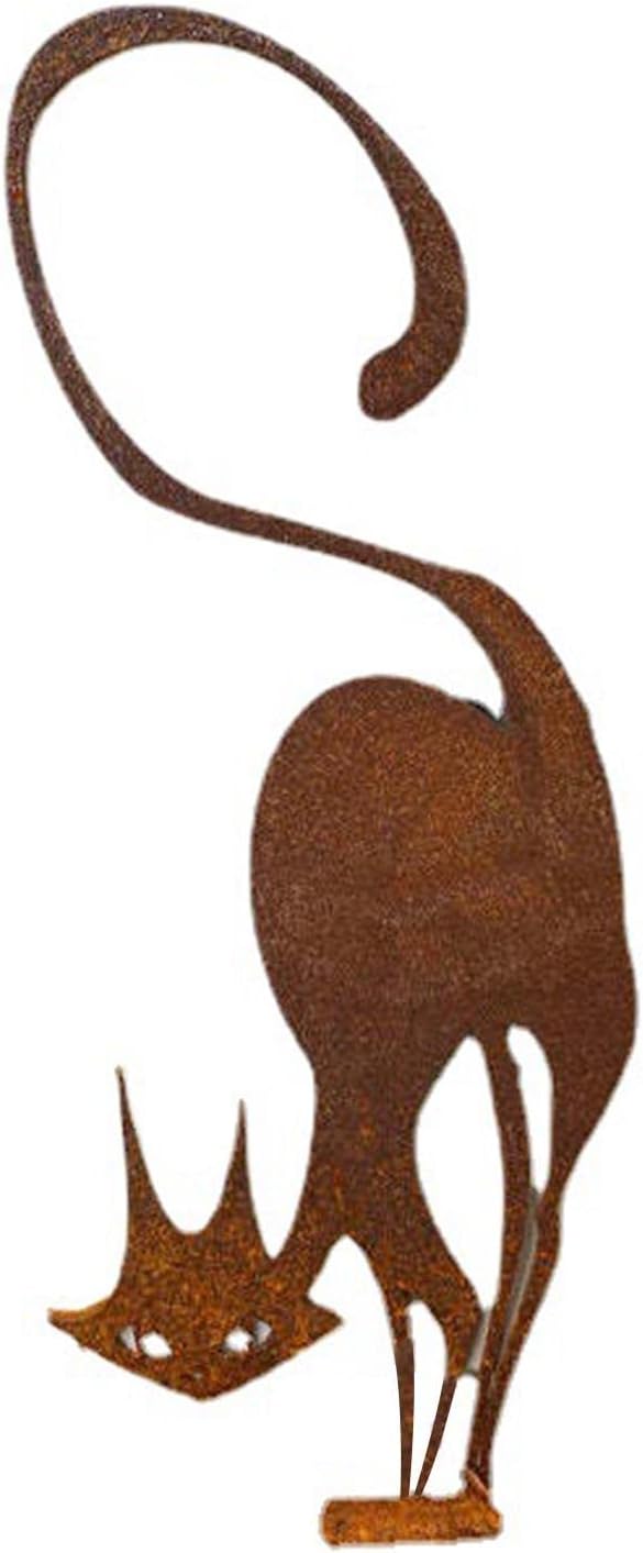 Retro Rust Metal Cat Fence Topper Decor, Outdoor Decor Rust Cat Iron Branch Art Craft Yard Garden Ornament Fence Topper, Cute Metal Craft Animal Garden Silhouettes(Size:15.75 x 6.69inch)