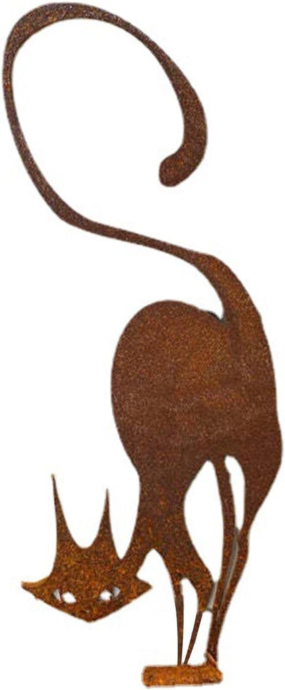 Retro Rust Metal Cat Fence Topper Decor, Outdoor Decor Rust Cat Iron Branch Art Craft Yard Garden Ornament Fence Topper, Cute Metal Craft Animal Garden Silhouettes(Size:15.75 x 6.69inch)