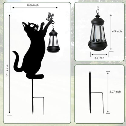 Lily's Home Black Cat Garden Decor with Solar Light Lantern - Outdoor Solar Lights for Pathway & Patio - Durable Waterproof Metal - Yard & Patio Decor - Unique Gift for Cat Lovers - 23’’ Tall