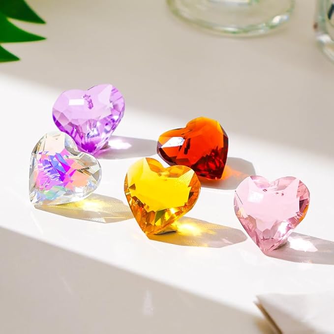 10 Pcs Love-Shaped Crystal Ball Prism 30mm, Handmade Rainbow Maker, Hanging Crystal Suncatchers, Home Decoration, Birthday Gift