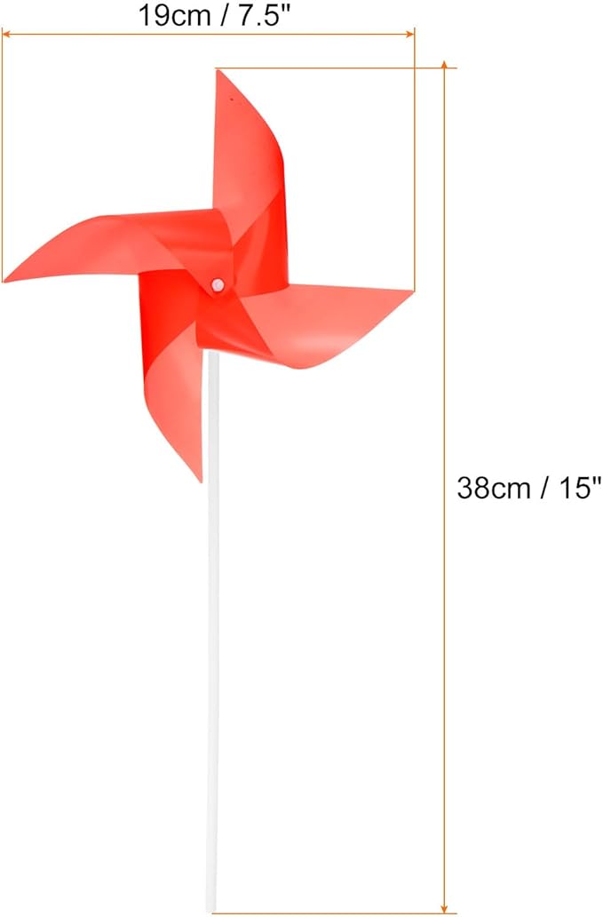 HARFINGTON 50pcs Windmills for The Yard Garden 15" x 7.5" 4 Leaves Pinwheels Wind Mills Spinners Windproof Waterproof Bird Devices with Stakes for Patio Decor, Red