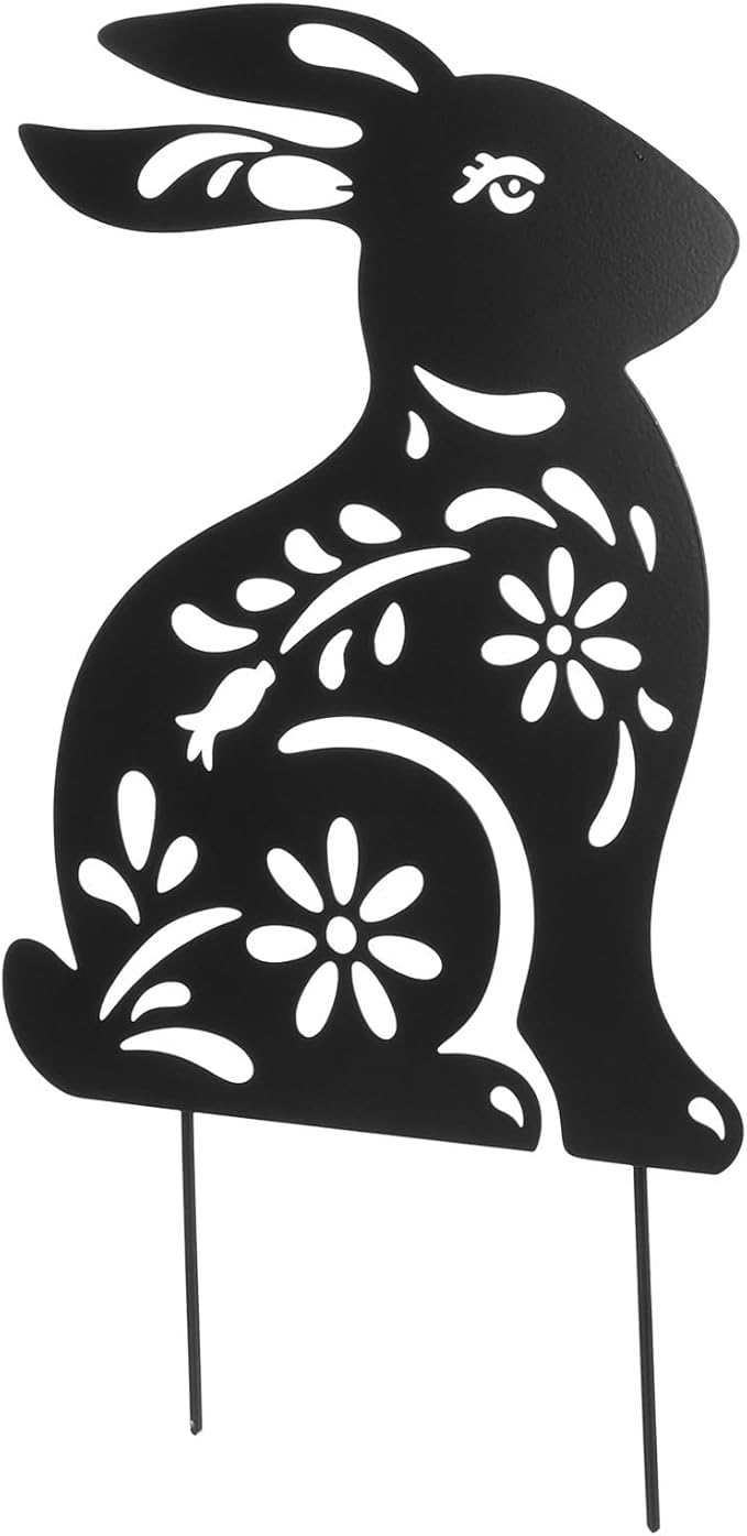 Yardwe Metal Rabbit Garden Stake Outdoor Decor Hollow Iron Bunny Yard Art for Lawn Patio Flowerbeds Weather-Resistant Garden Ornament
