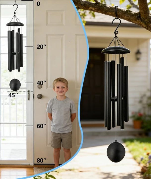45 Inch Memorial Wind Chimes Outdoor, Large Deep Tone with 6 Heavy Aluminum Tubes, Hand-Tuned Sympathy Gift for Loss of Loved One, Garden Hanging Decor for Yard, Black (45")