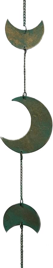Mango Gifts Handcrafted Recycled Iron Metal Moon Phase Cycle, Wall Hanging Art for Moon Lovers Boho Theme Home Decor Ornaments, Antique Green Gold Finish 95 cm Height