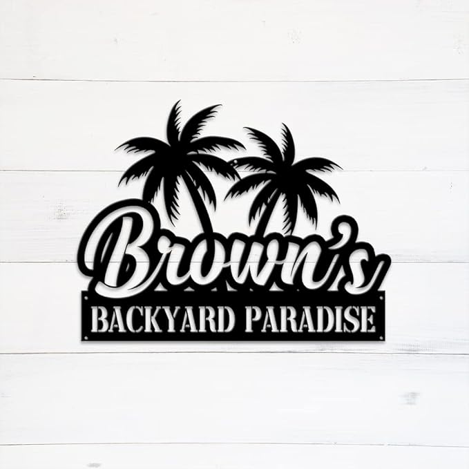 MeMate Backyard Sign Outdoor Decor, Personalized Metal Sign for Backyard, Patio, Custom Name Signs for Garden Porch, Deck, Large Metal Sign for Outside, Housewarming Gifts for Family Friends