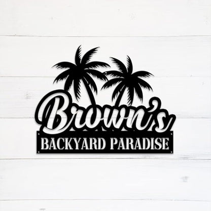 MeMate Backyard Sign Outdoor Decor, Personalized Metal Sign for Backyard, Patio, Custom Name Signs for Garden Porch, Deck, Large Metal Sign for Outside, Housewarming Gifts for Family Friends
