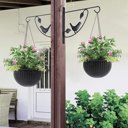 Hanging Plant Bracket - 12" Wall Mount, Black, 4 Pack
