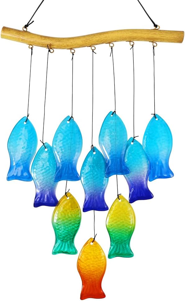 Vindar Sea Glass Wind Chimes for Outside, 28" Unique Schools of Fish Handmade Glass Wind Chimes, Hanging Windchimes for Garden Backyard Home Outdoor Decoration, Gift for Grandmother, Mother, Friends