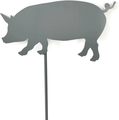 Pets and Farm Animals Metal Garden Landscape Stake (9" Wide Pig on Stake, Gray)
