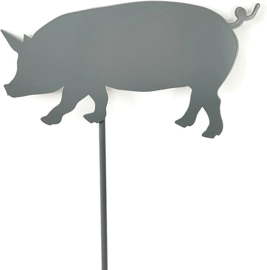 Pets and Farm Animals Metal Garden Landscape Stake (9" Wide Pig on Stake, Gray)