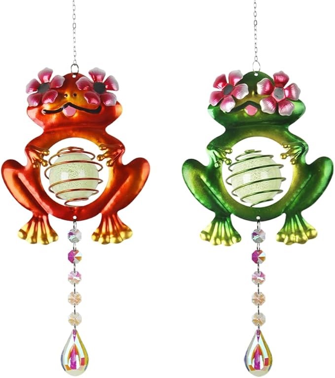 Garden Suncatcher, 2 Pack Hanging Frog Suncatchers with Rainbow Maker Crystal, Hand-Painted Metal Sun Catchers Indoor Window for Garden, Patio, Balcony, Indoor Window