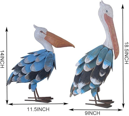 Wooden Chips Pelican Figures Metal Bird Animal Statues Sculptures Garden Outdoor Decoration