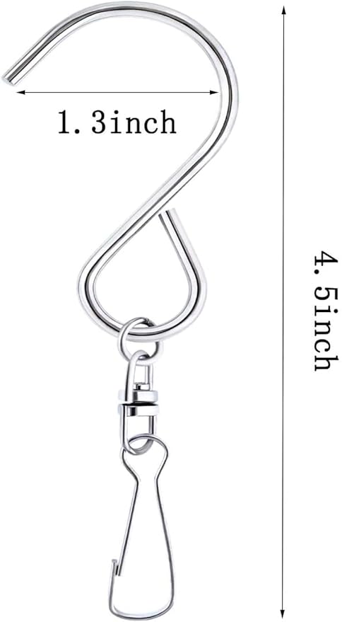 MFDSJ 24 Pcs Swivel Clip Hanging Hooks, Stainless Steel 360 Degree Rotating Windsock Clips for Hanging Wind Chimes, Plants, Bird Feeder, Crystal, Birdcage