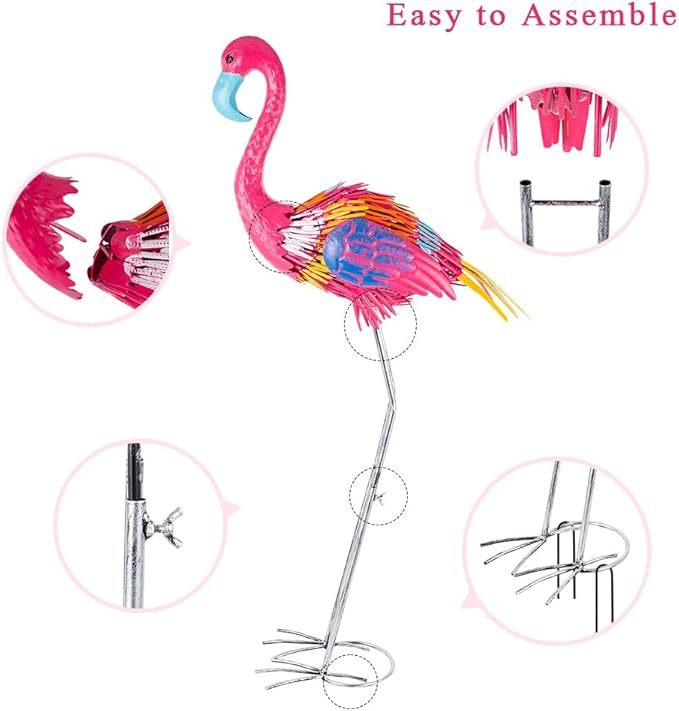 37" Flamingo Garden Statue,Metal Birds Garden Sculptures for Outside,Large Yard Art Outdoor Statue Lawn Ornaments for Home, Patio, Backyard Decor