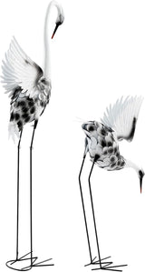 Metal Crane Garden Statues Set of 2, 53" & 35" Large Outdoor Crane Decor, Standing Bird Yard Art for Patio Lawn Backyard Pond Landscape