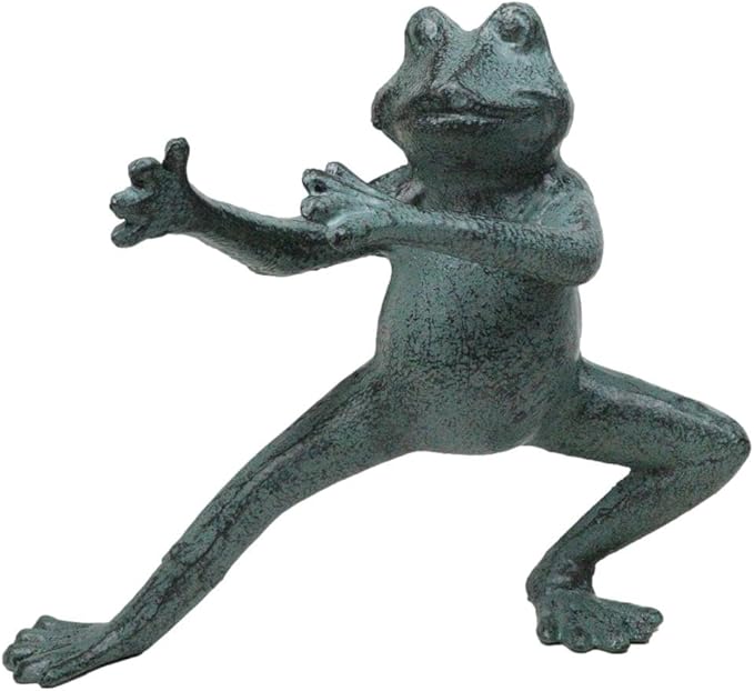 Ebros Gift Verdi Green Aluminum Metal Whimsical Tai Chi Kung Fu Frog Garden Statue Zen Feng Shui Martial Arts Frogs Home Garden Patio Pool Decorative Sculpture (Horse Stance)