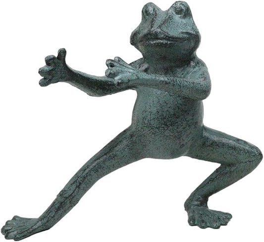 Ebros Gift Verdi Green Aluminum Metal Whimsical Tai Chi Kung Fu Frog Garden Statue Zen Feng Shui Martial Arts Frogs Home Garden Patio Pool Decorative Sculpture (Horse Stance)