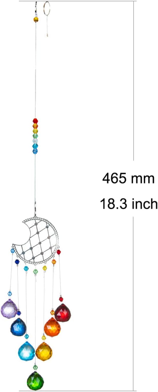 Crystal Moon Suncatcher Stained Glass Beads Rainbow Maker Window Wall Hanging Prism Pendant Garden Outdoor Home Decor Ornaments