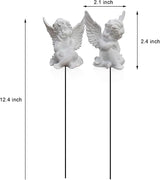 OwMell Set of 2 Decorative Garden Stakes - Small Angel & Cherub Angel Ornaments, Memorial Statue & Flower Pot Decorations