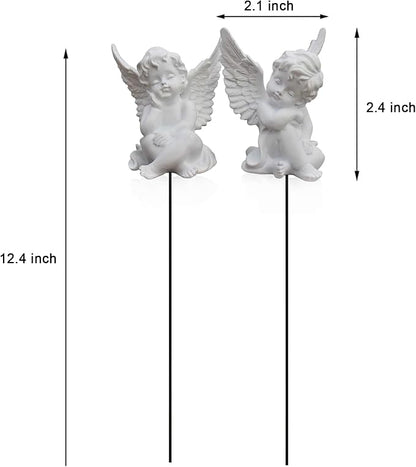 OwMell Set of 2 Decorative Garden Stakes - Small Angel & Cherub Angel Ornaments, Memorial Statue & Flower Pot Decorations