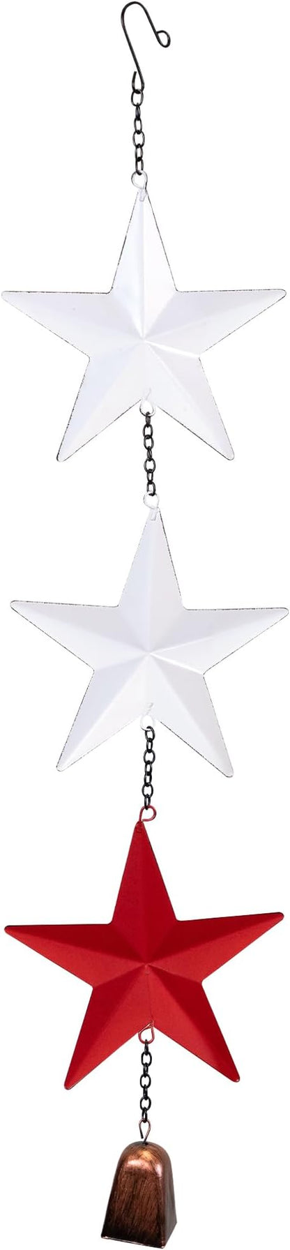 Metal Stars and Bell Hanging Patriotic Wind Chime Decoration - 26"